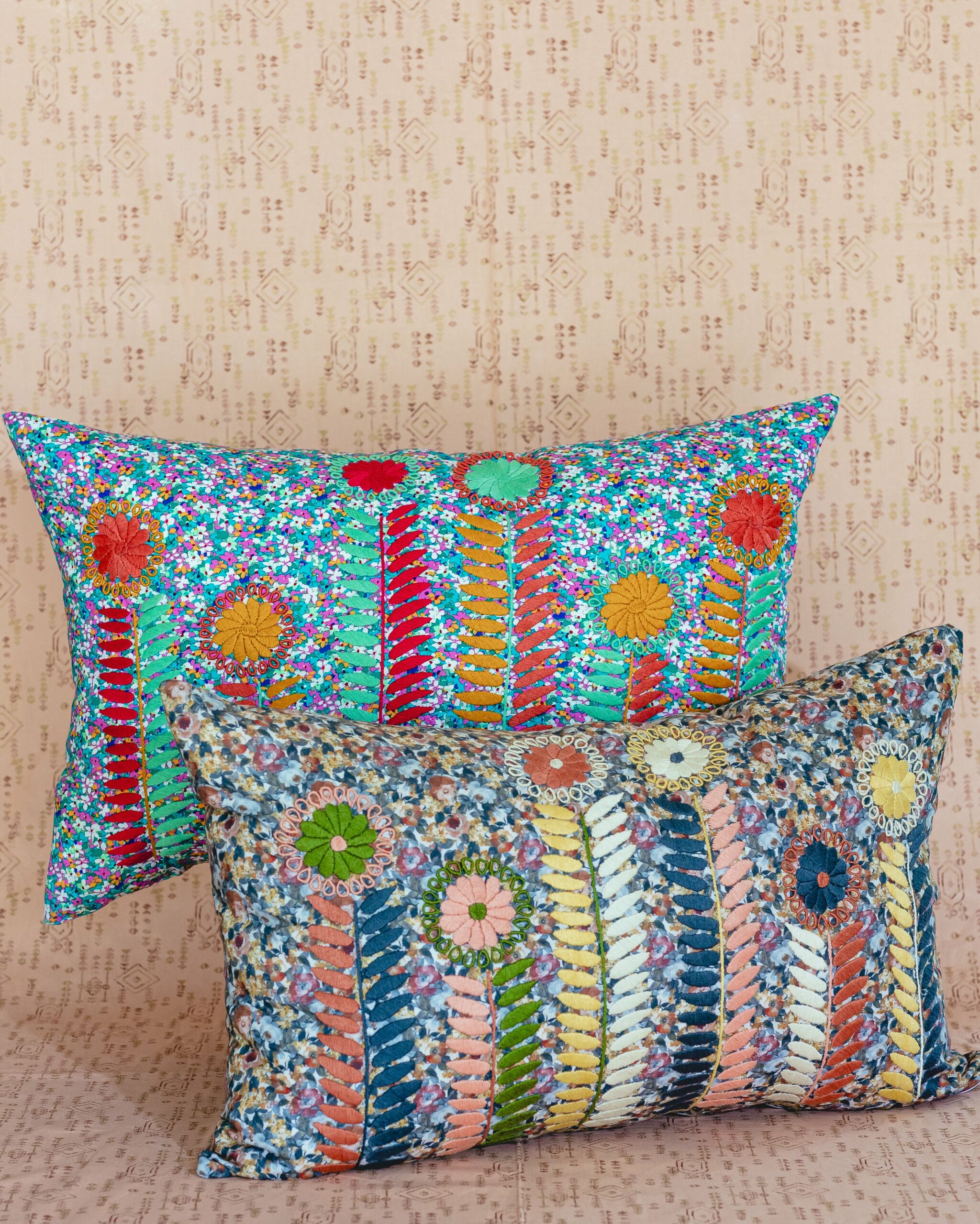 Embroidered Sofia lumbar pillow